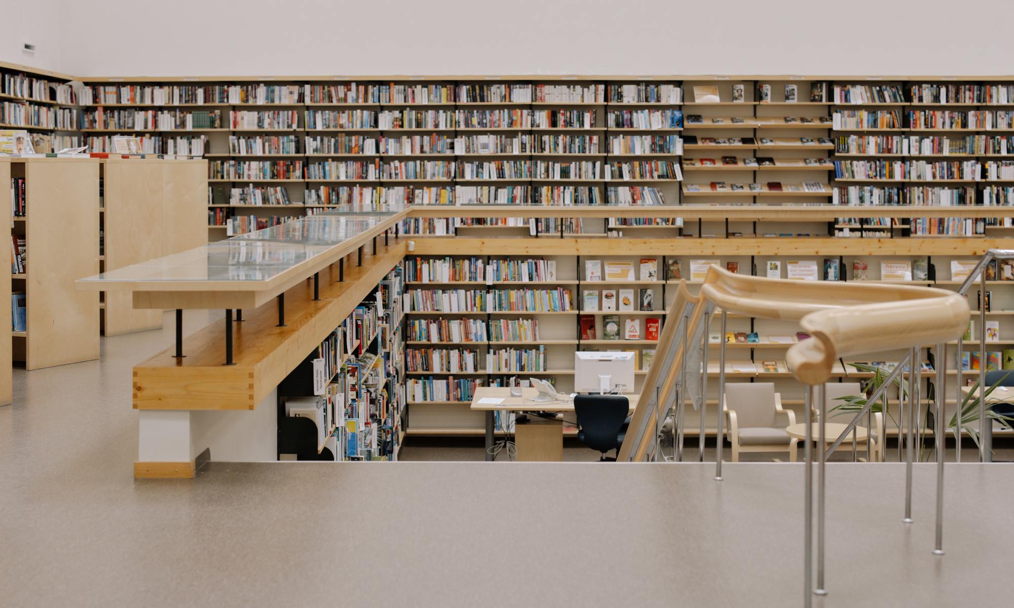 wooden shelves filled with books